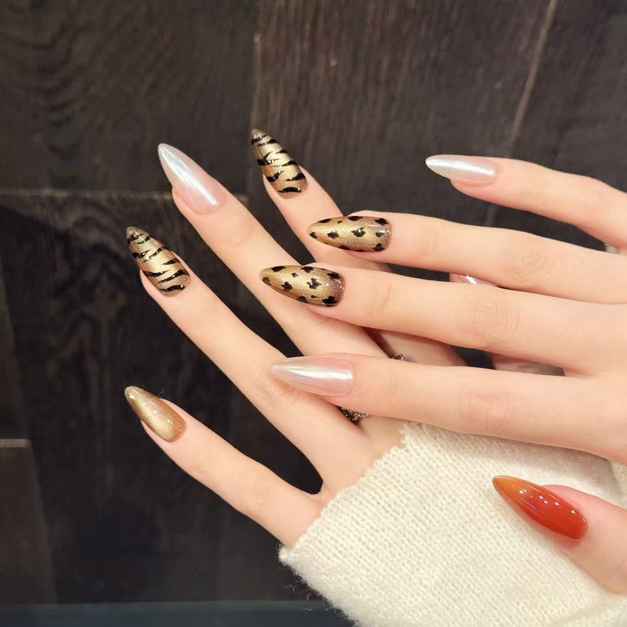 10pcs Handmade Almond Press On - Nail Art Zebra Design review and price